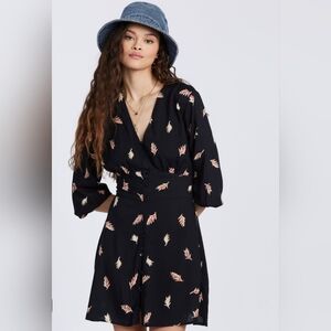 Billabong Black Dress with Leaf Pattern